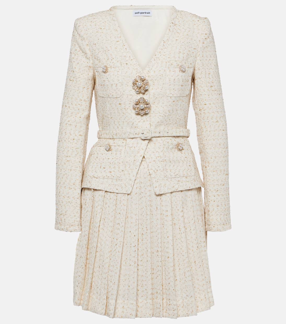 SP Cream Metallic Boucle Long Sleeve Mini Dress