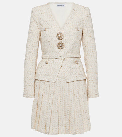 SP Cream Metallic Boucle Long Sleeve Mini Dress