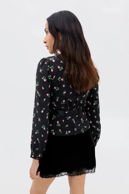 RX Charis Silk Lace-trim Top in Sienna Bud Rose Black