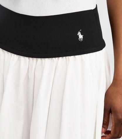 RL Panelled Woven Drop-waist Contrast Cotton A-line Midi Maxi Skirt