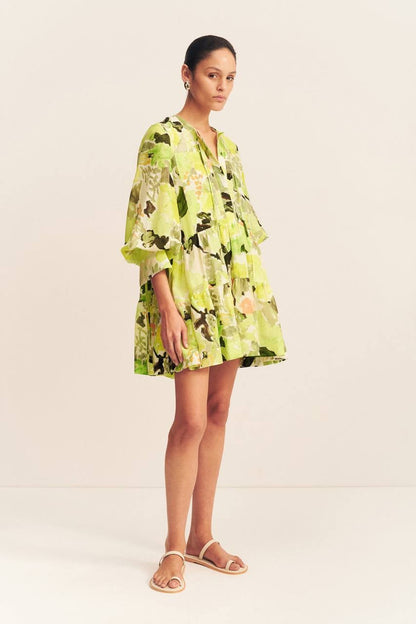 SJ Roscoe | Willa | Celeste Viscose-linen blend Tiered Shift Mini Dress