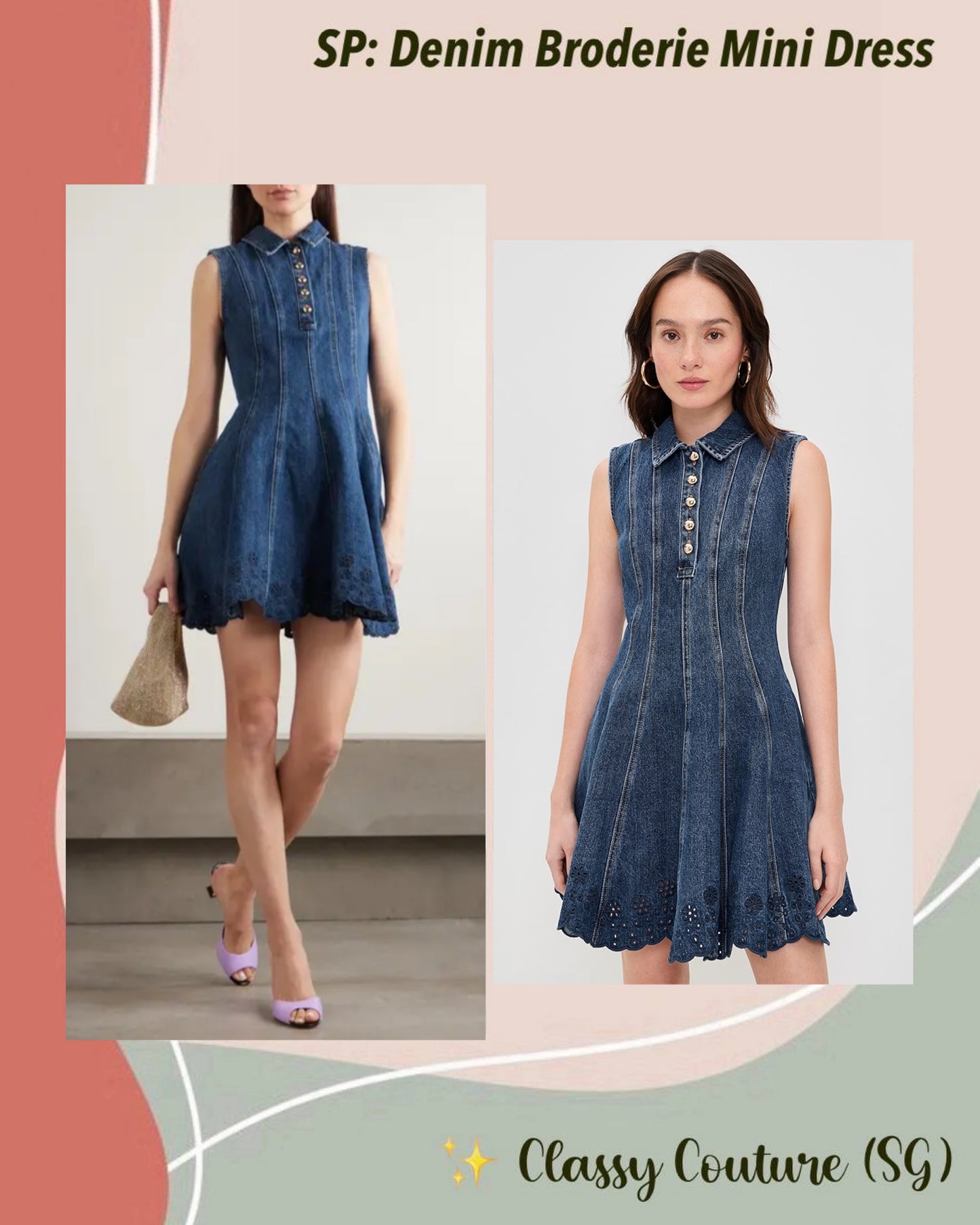 SP Blue Denim Broderie Flared Mini Dress