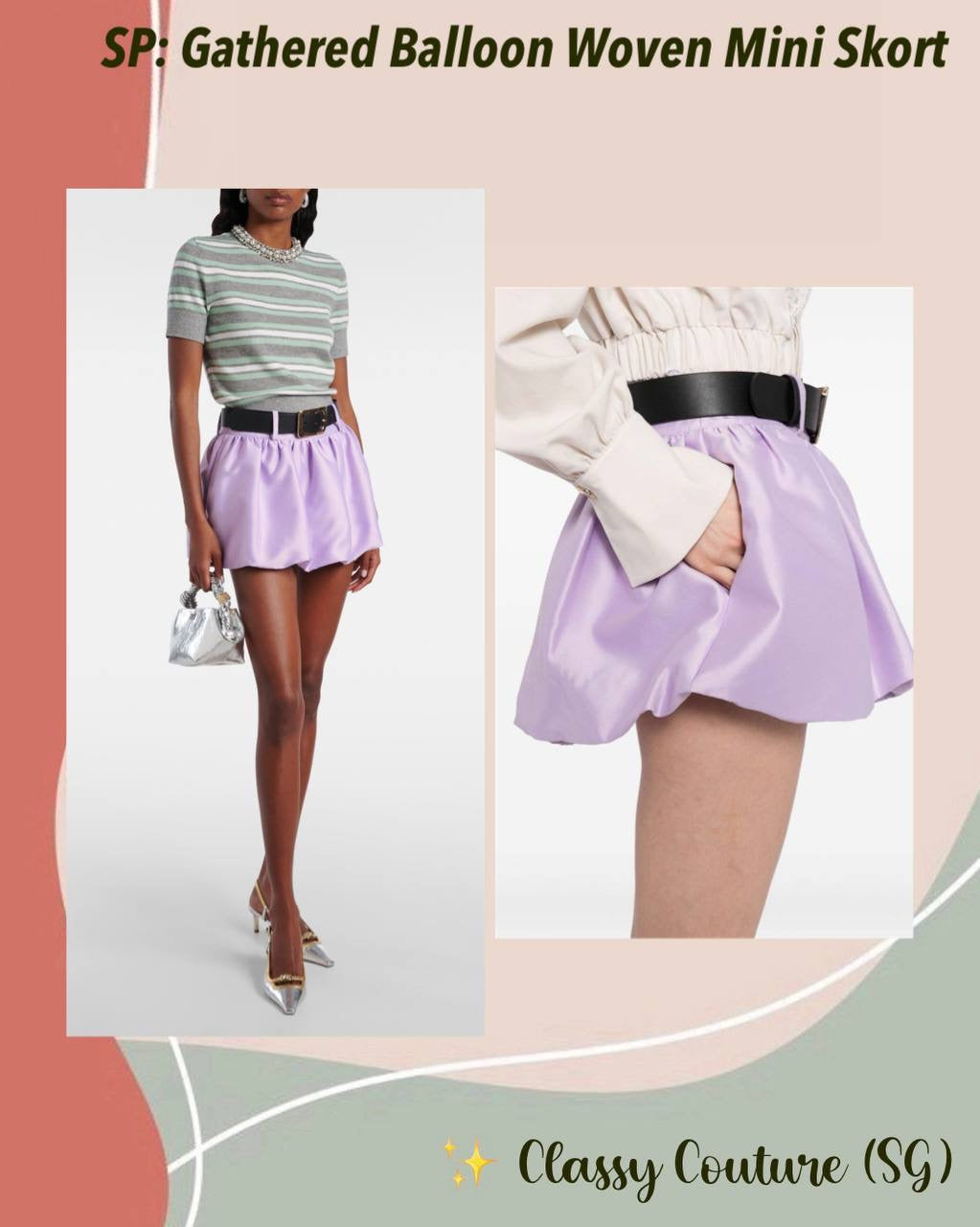 SP Purple Gathered Balloon Woven Belted Mini Skort (skirt with shorts)