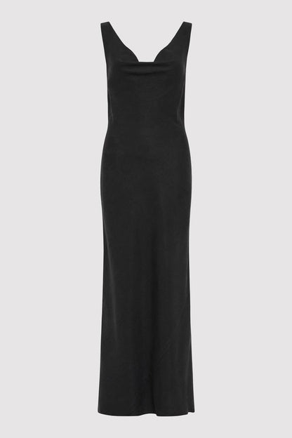 SA Double Drape Cowl Linen-Blend Maxi Dress