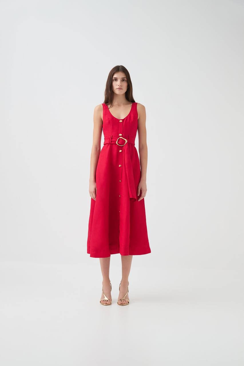 AJ Leonie Linen-blend Midi Dress