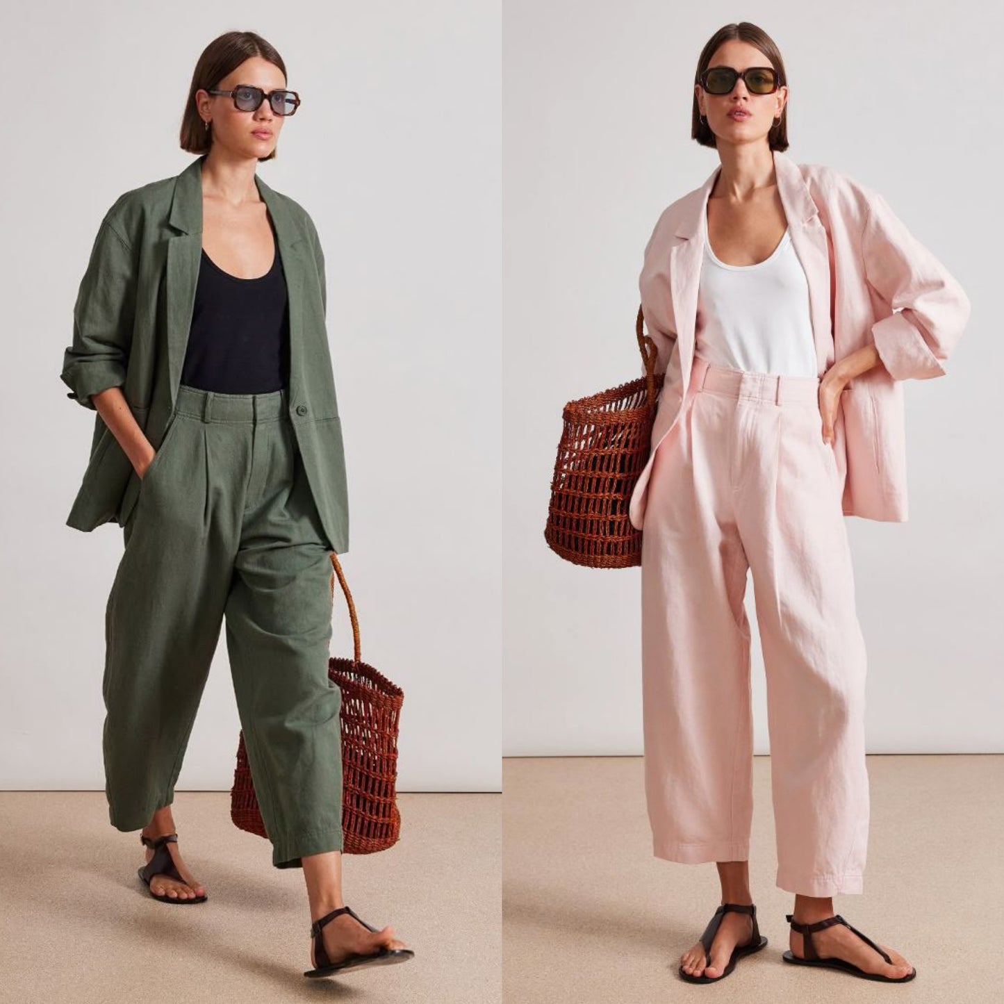 3 Colors! AA Bari Crop Trouser Pants in Pin Stripe | Thyme | Rosa