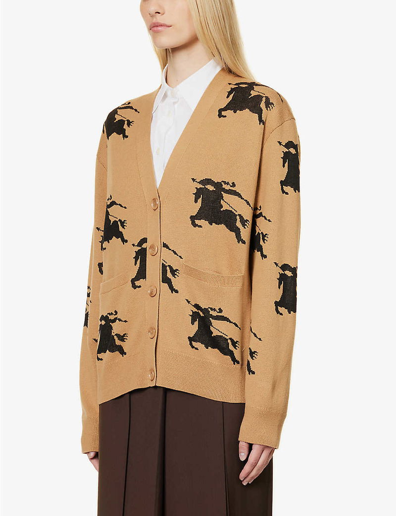 BBR Brittany Cotton Silk All-over Logo Cardigan in Tan EKD