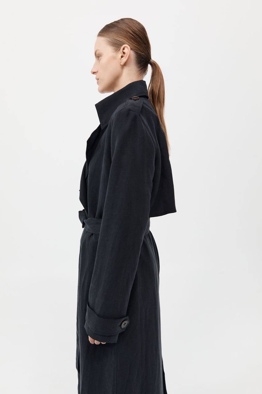 SA Soft Tailored Lyocell-Linen Long Trench Coat