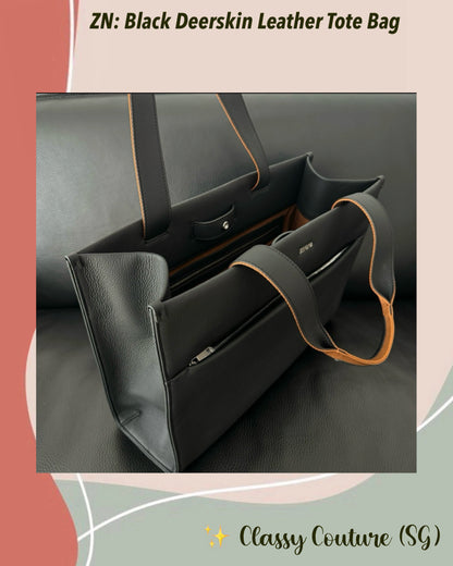 ZN Black Deerskin Leather Tote Bag