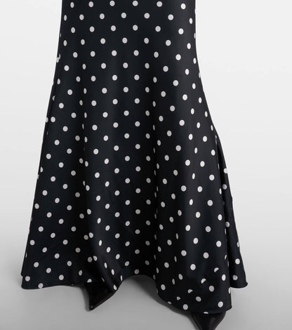 SP Polka Dot Satin Lace Strappy Maxi Dress