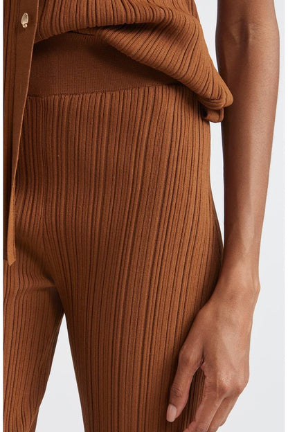 VB Dax Seashell Knit Vest | Massaro Pants | Viscose-blend Dark Whiskey Set