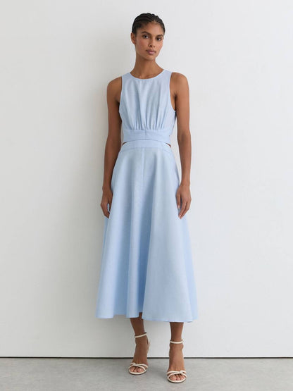 RS Hazel Linen-Cotton Cut-Out Midi Dress