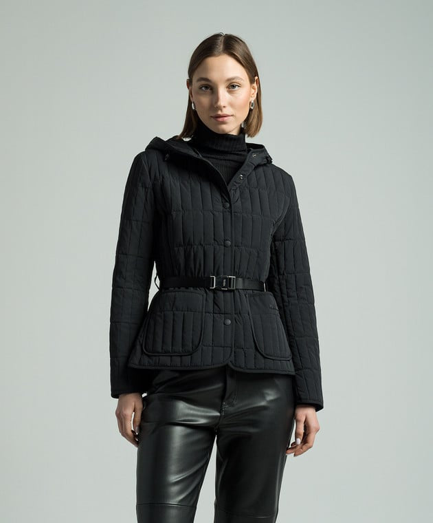 MK Raja Light Down Vertical Quilted Hooded Jacket with Belt