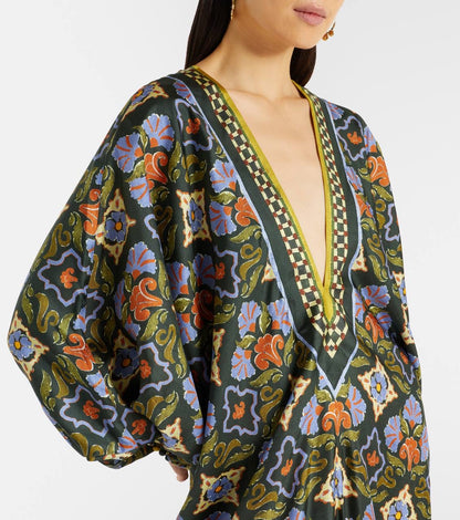 ALM Cece Floral Silk-twill Kaftan Midi Maxi Dress