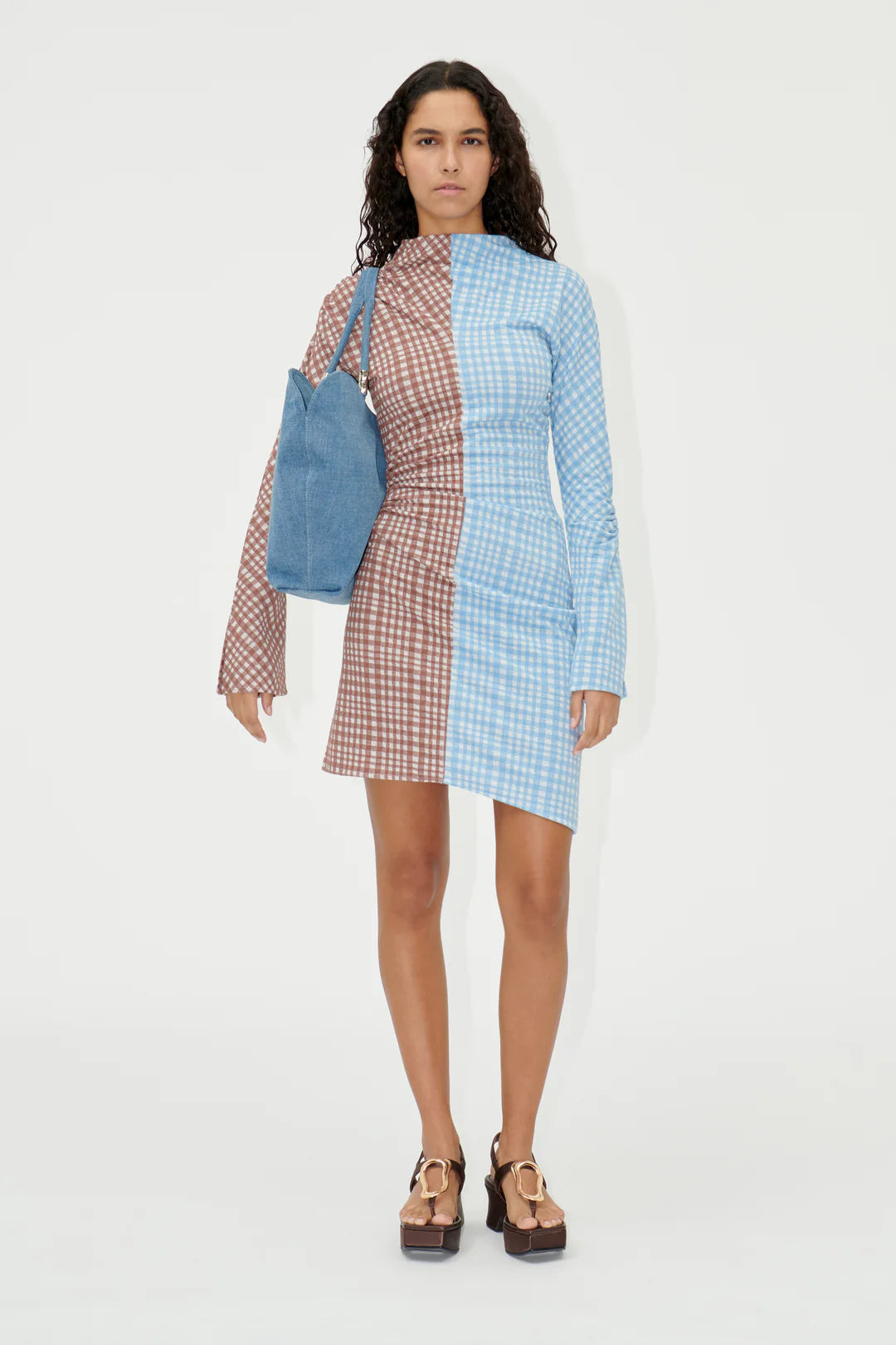 SG Feline Mini Dress in Brown & Blue Check