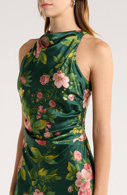 Ref Anaiis Silk High Neck Maxi Dress in Belvedere Green