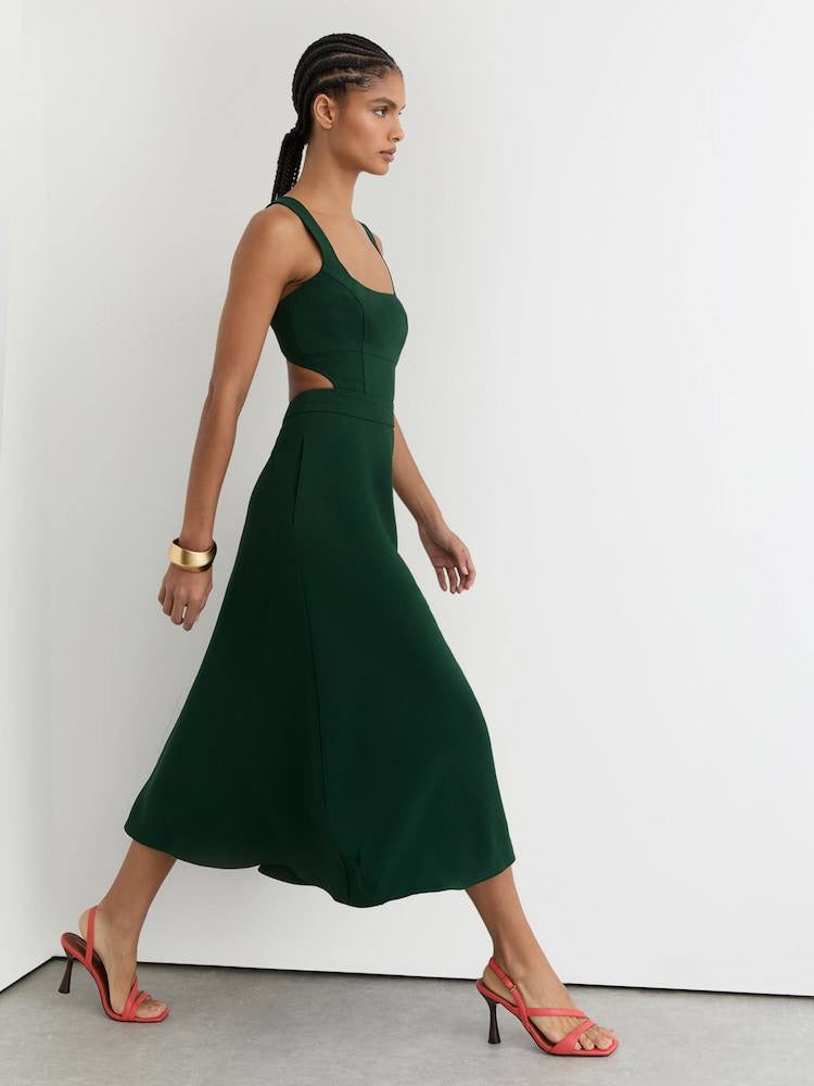 RS Dina Waisted Cut-Out Twill Midi Dress