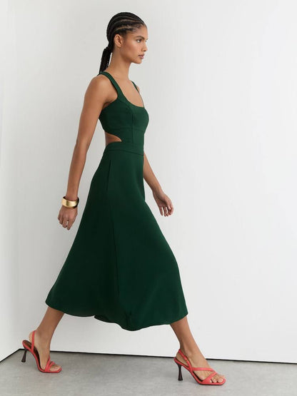 RS Dina Waisted Cut-Out Twill Midi Dress