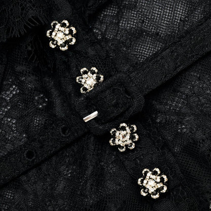 SP Black Lace Ruffle Sheer Maxi Dress