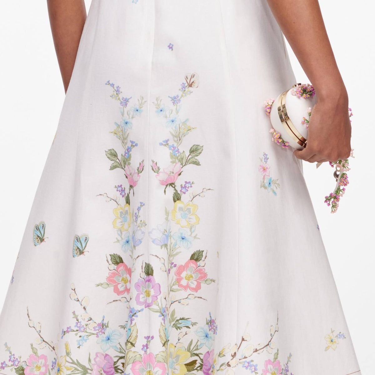 SP White Floral Linen Blend Midi Dress