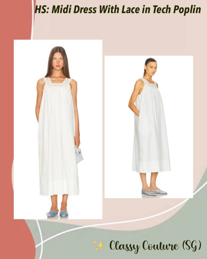 HS Sleeveless Tech Poplin Midi Dress with Lace