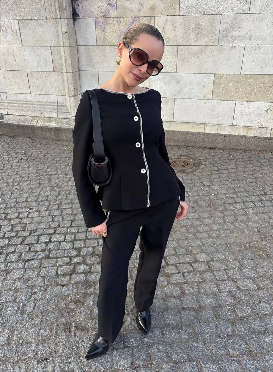 SG Boat Neckline Tailored Jacket | Long Vest Mini Dress | Mid-rise Ankle Pants | Set