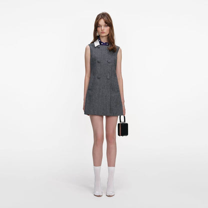 SP Grey Herringbone Scarf-Detail Shift Mini Dress