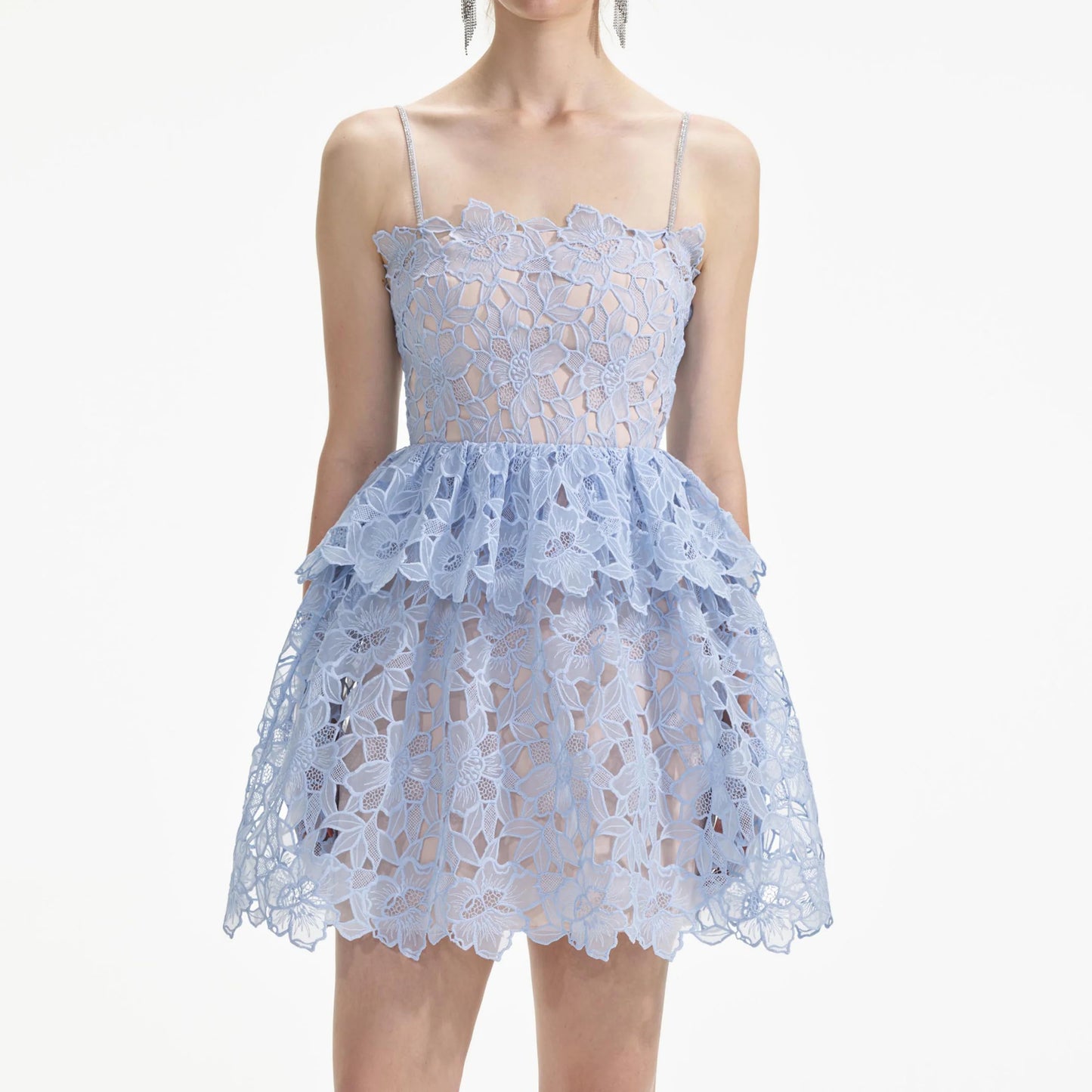 SP Blue Organza Lace Mini | Tiered Midi Dress