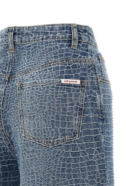 SP Rhinestone Croc Effect Wide Leg Jeans (belt not included)