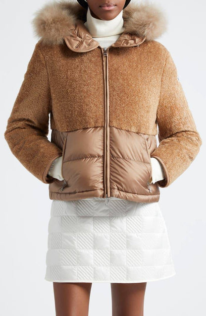 MC Marne Mixed Media Down Jacket with Removable Fur-trimmed Hood