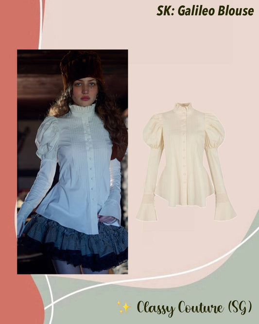 SK Galileo Pintuck Puff Sleeve Blouse Shirt