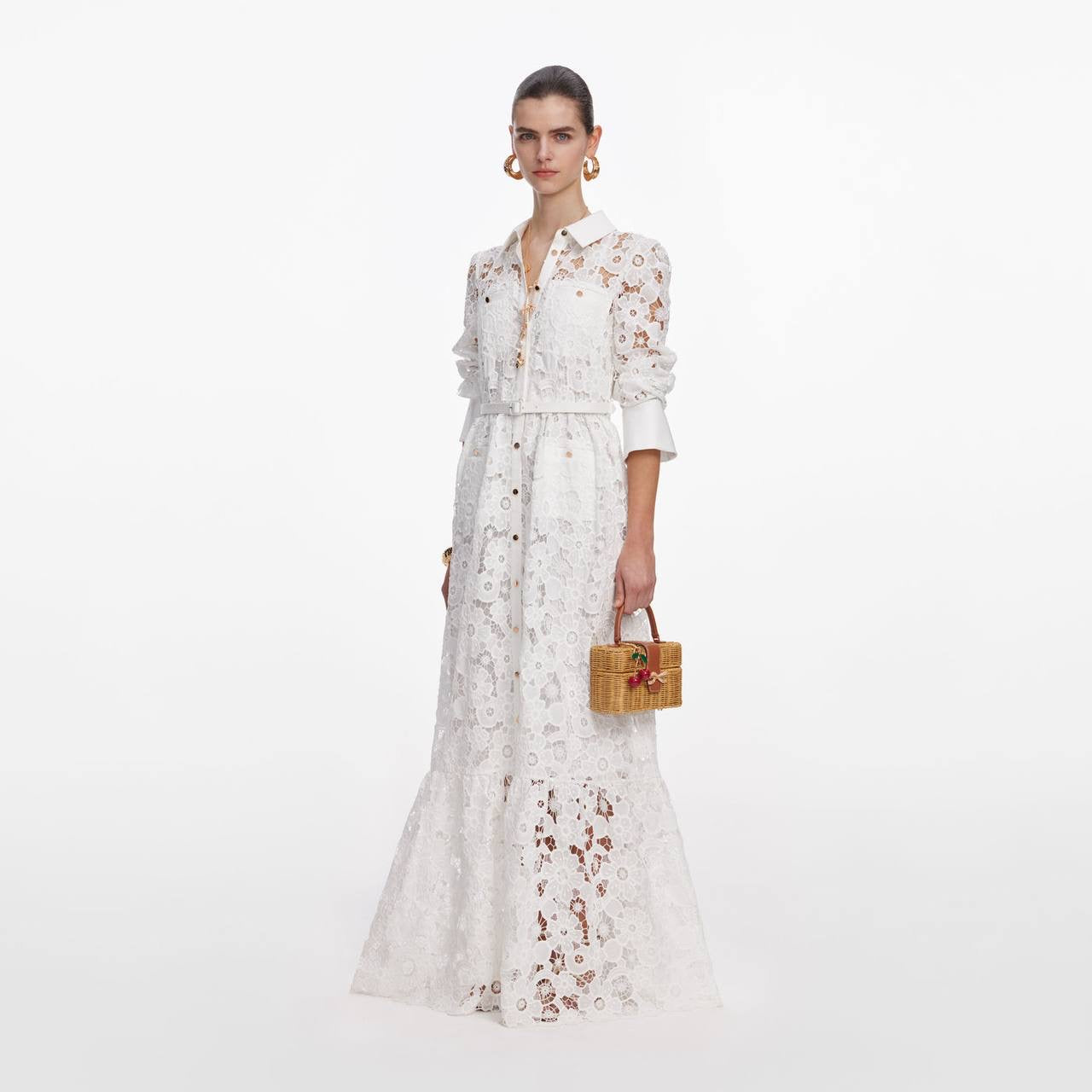 SP White Lace Collared Maxi Dress