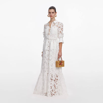 SP White Lace Collared Maxi Dress