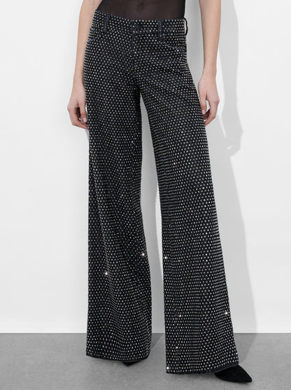 AO Trish Rhinestone Embellished Low-Rise Wide Leg Jean Pants