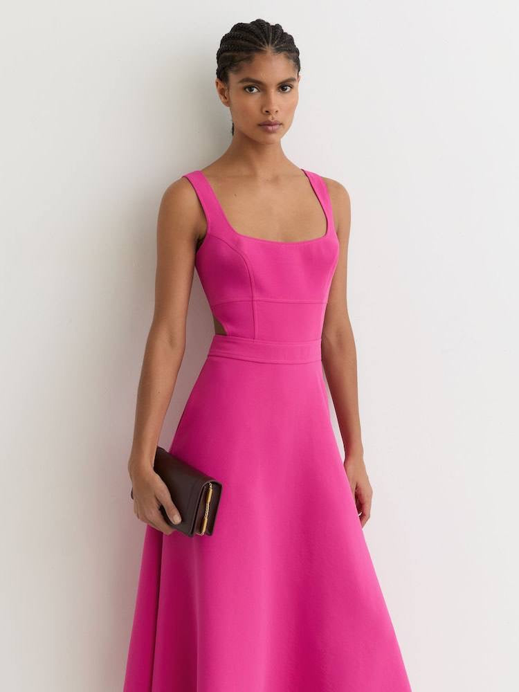 RS Dina Waisted Cut-Out Twill Midi Dress