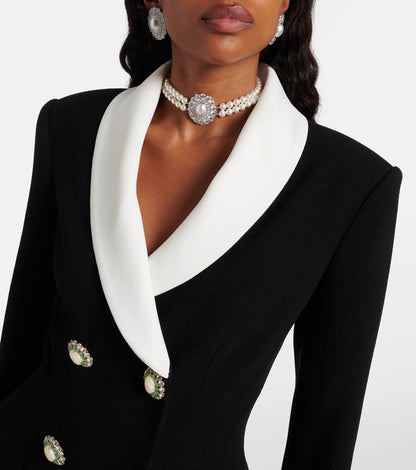 Black Tailored Double-breasted Contrast Collar Blazer Mini Dress