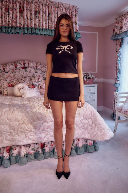 MP Knit Bow Cotton-silk blend Baby Tee Crop Top