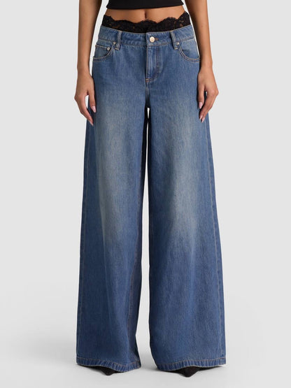 lan Lace Trim Mid-rise Baggy Wide-leg Jeans