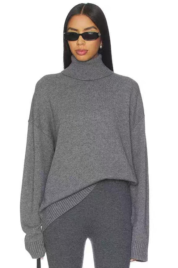 TOT Longline Turtleneck Sweater in Cotton-Cashmere Ecru | Cotton-Wool Grey