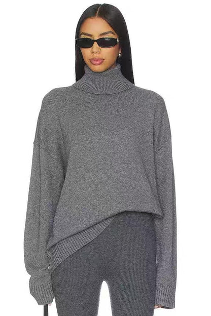 TOT Longline Turtleneck Sweater in Cotton-Cashmere Ecru | Cotton-Wool Grey
