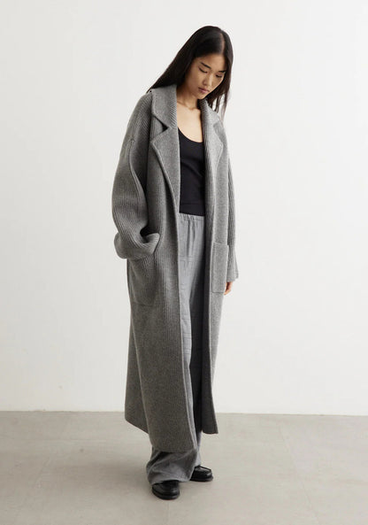 Tot Ribbed Knit Wool Blend Long Cardigan Coat