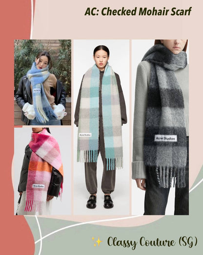 4 Colors! AC Checked Alpaca-Wool-Mohair blend Fringed Scarf