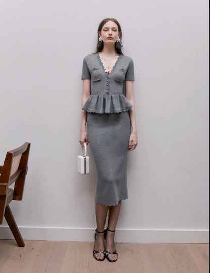 SP Grey Peplum Knit Midi Dress