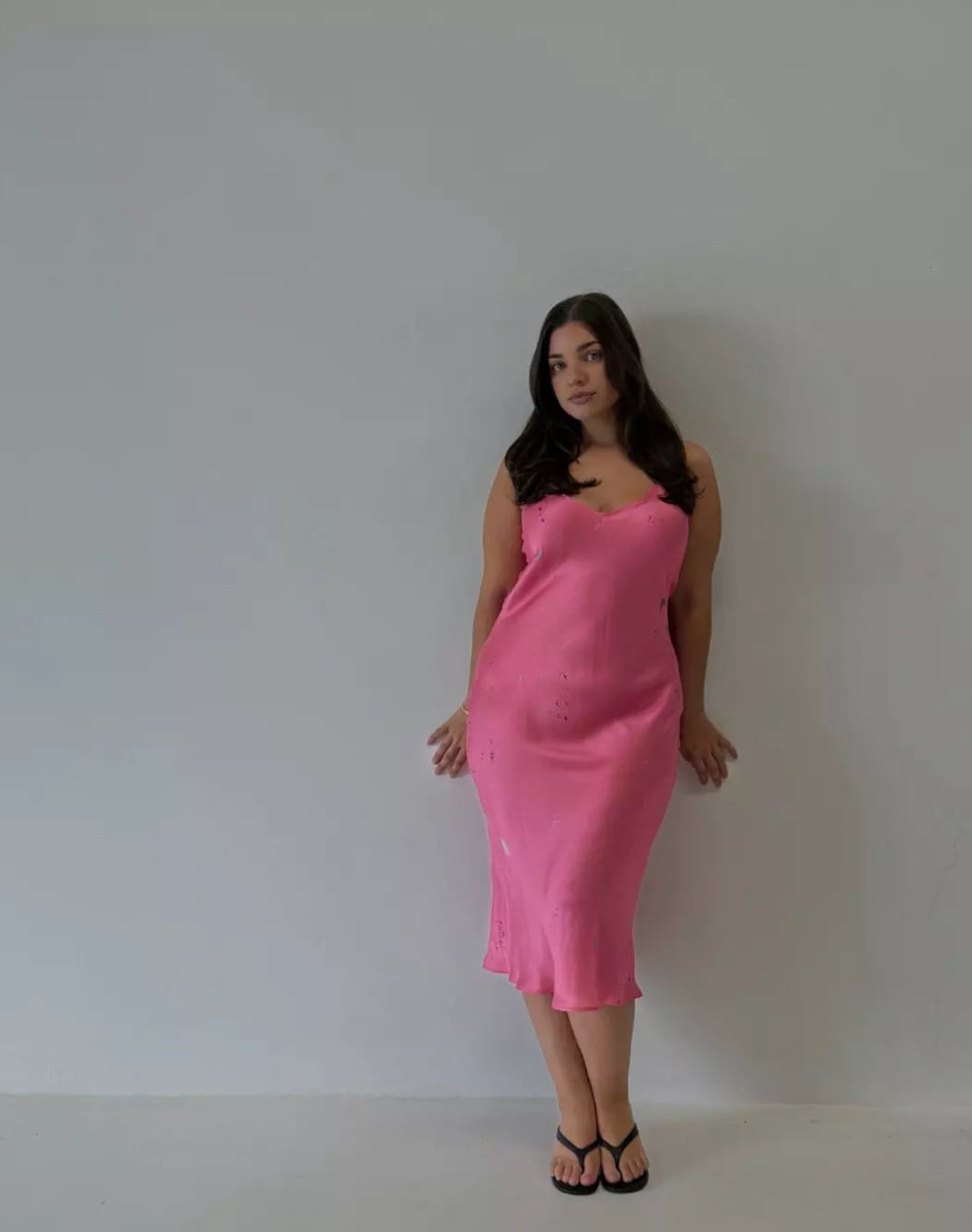 SL 90s Silk Slip Midi Dress in Hog Wash Pink