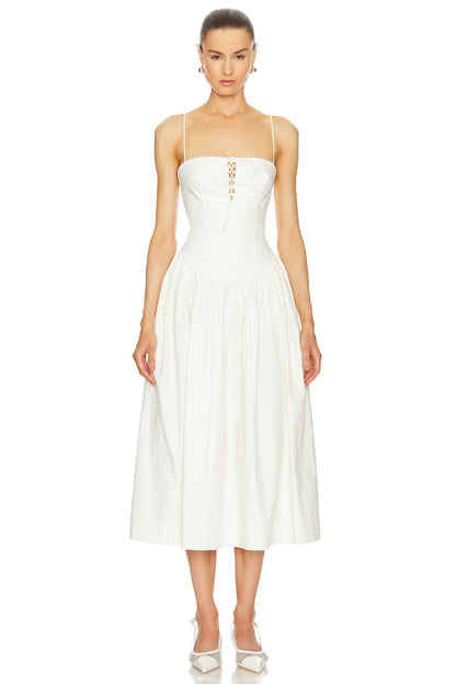 LA Marianna Thierry Stretch-Cotton Midi Dress in Cream