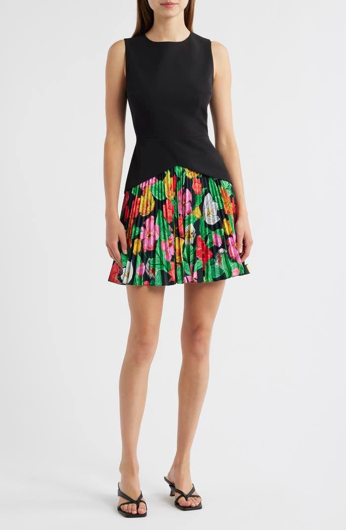 ML Haddy Leather Pleated Combo Mini Dress