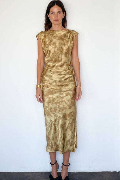 LM Nichhia Silk Drape Midi Dress