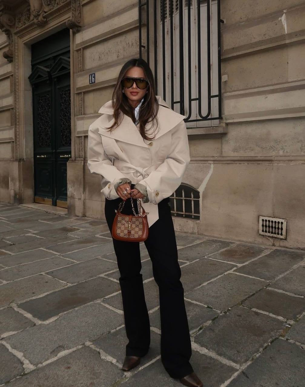 HS Oversized Cropped Trench Coat Jacket in Khaki