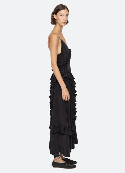 SE Delilah Chiffon Ruffle Midi Maxi Dress