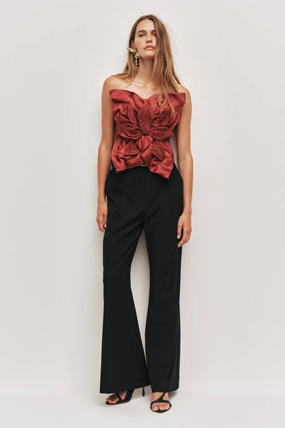 AJ Isla Linen-viscose 3D Floral Strapless Top